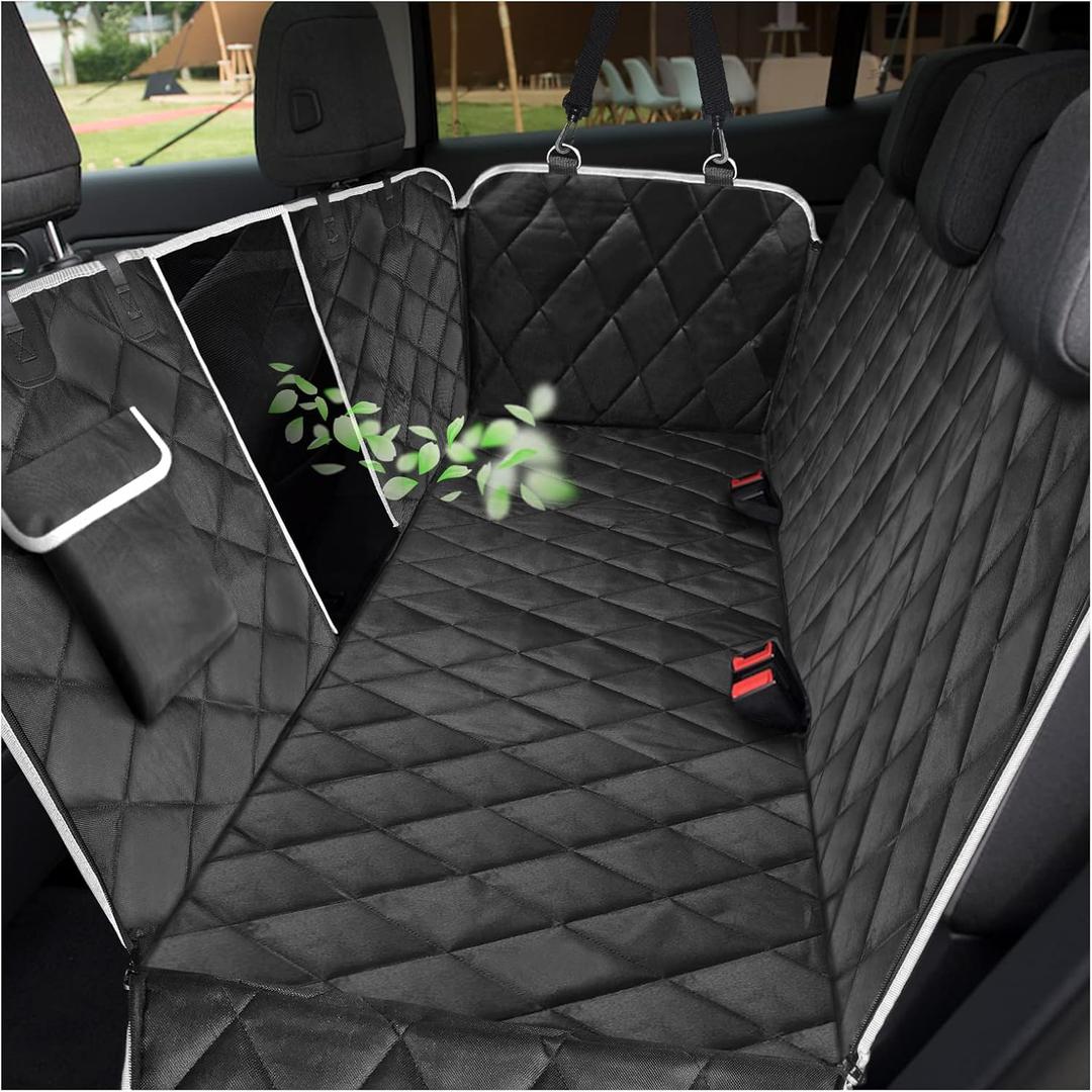 AULDEY Dog Car Seat Cover, Waterproof with Mesh Window and Storage Pocket, Durable Scratchproof Nonslip Dog Car Hammock with Universal Size Fits for Cars/Trucks/SUV (Black)