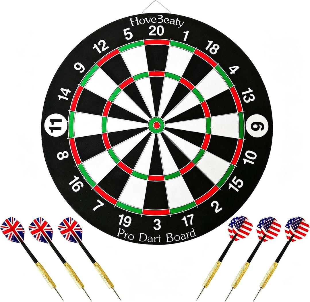 Dart Board Set for Adults, 18 in Board with 6 Steel-Tip Darts, 18" diameter, 0.8" thick