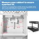 2 Pack 20.47IN Depth Under Sink Storage Organizer, Large 2-Tier Elegant Mesh Pull Out Shelf for Kitchen and Bathroom Cabinet Organization, L-Shaped and Adjustable Height Design-Black