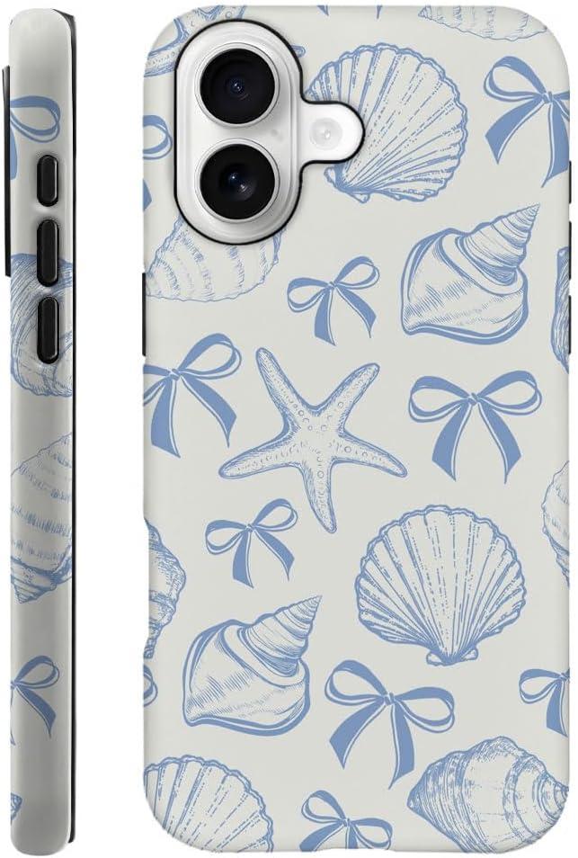 DAIZAG Case Compatible with iPhone 17,Fit Shockproof Cover for Women Girls,Blue Seashell Bow
