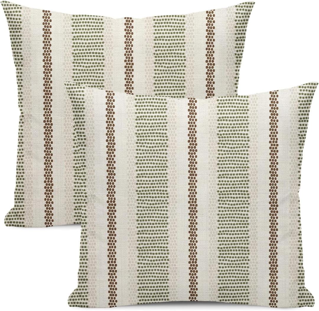 GOLIANDA Brown Sage Green Pillow Covers 24x24 Set of 2 Boho Outdoor Striped Throw Pillow Covers Abstract Modern Geometry Decorative Pillowcase Farmhouse Linen Cushion Case Decorations for Sofa Couch