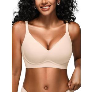 Wireless Jelly Bras for Women No Underwire - Seamless Padded T-Shirt Bralette with Support, Comfortable Everyday Bra (White, M)