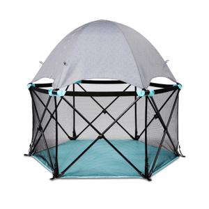 Summer Infant Pop N Play Deluxe Ultimate Playard, Aqua Splash - Full Coverage Indoor/Outdoor Portable Play Pen with Fast, Easy and Compact Fold