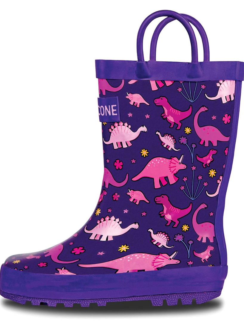 Lone Cone Kids Rain Boots for Girls & Boys – Waterproof Natural Rubber Toddler Rain Boots with Non-Slip Outsole & Easy Pull Handles – Solid, Pattern & Glitter Designs, 5