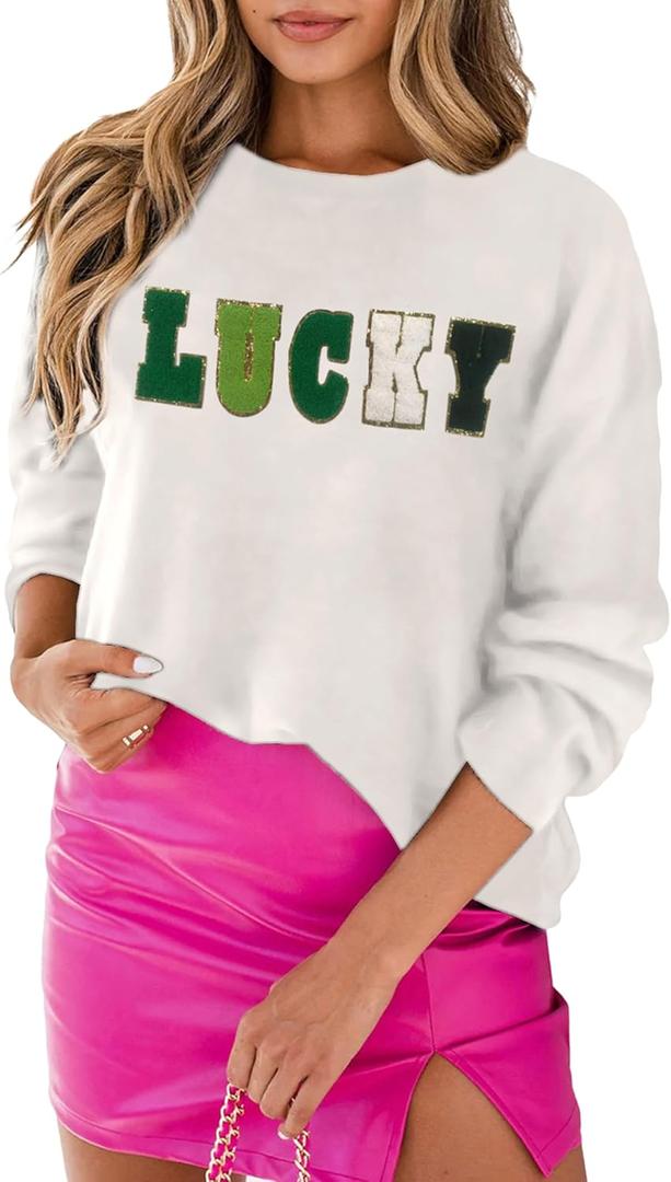 SELINK Women's Valentines Sweater Crew Neck XOXO Heart Print Casual Long Sleeve Pullover Tops Sweaters (White, M)