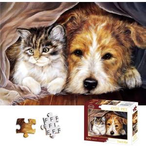NorthKe 500 Piece Puzzle for Adults - Unique Shape Pieces Jigsaw Puzzles Letters on Back Difficult Challenging Brain Exercise for Dad & Mom Game Nights - Size 20" x 14.2" (Pets)