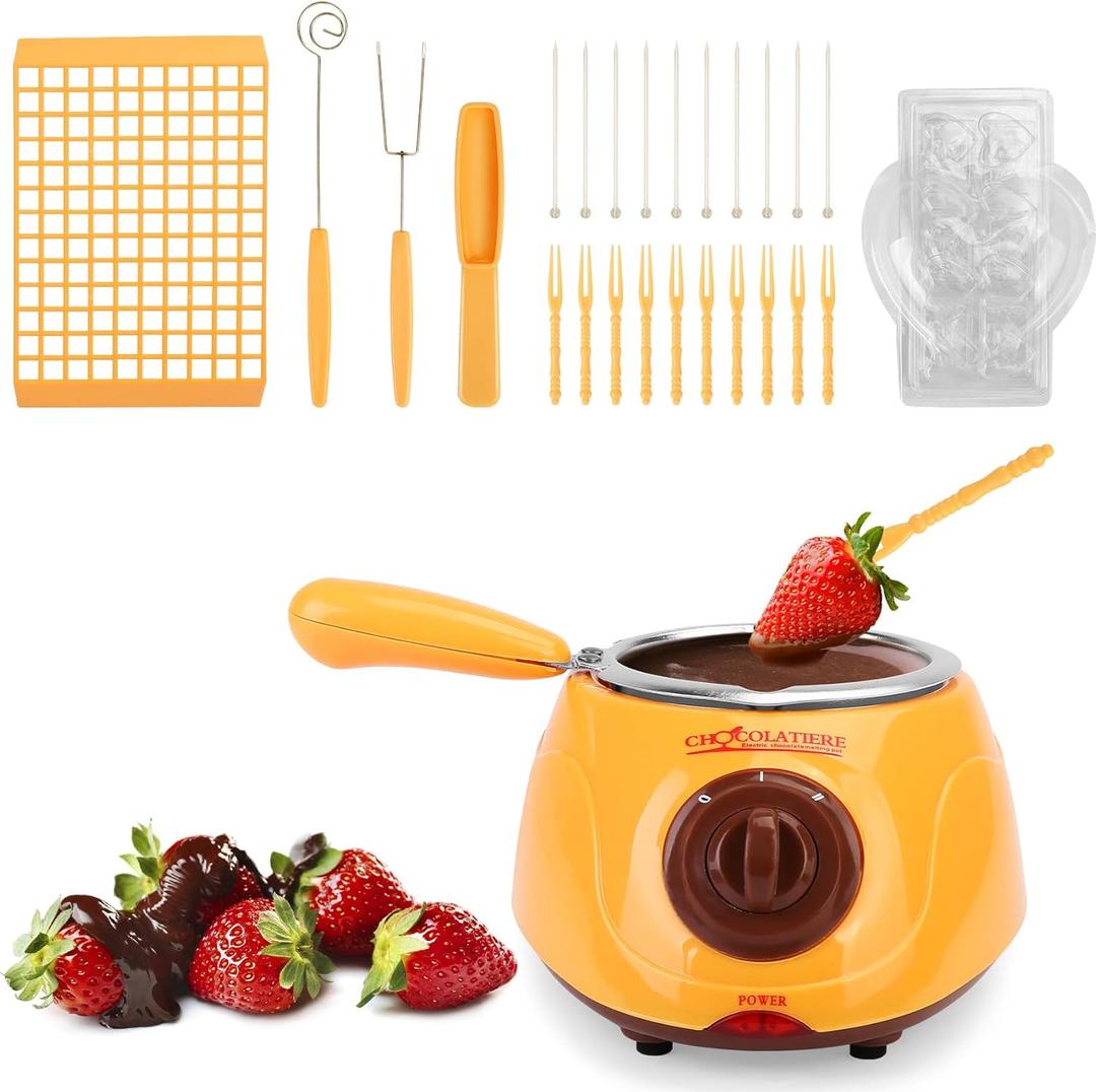 8.45oz Melting Fondue Set,MINI Electric Chocolate Melting Pot,Chocolate Fondue Fountain,Warmer Machine for Milk Chocolate,Cheese,Butter,Candy (Yellow)