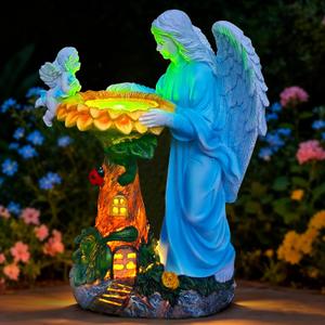 Voveexy Solar Garden Statue, Angel Outdoor Decor with Color Changing Light Garden Figurine Sunflower Outdoor Statue Waterproof Sculpture Lawn Ornament for Patio Backyard Christmas Birthday Present
