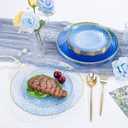 SUT 100Pcs Blue Plastic Plates, Hammered Plates Disposable Heavy Duty, Blue Disposable Plates With Gold Rim, Fancy Plastic plates Include 50 Dinner plate and 50 Dessert plates for Wedding