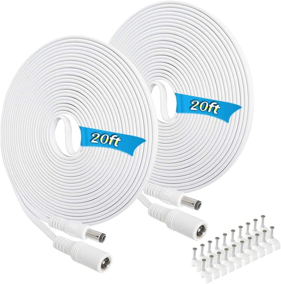 2 Pack 20FT DC Power Extension Cable 5.5mm x 2.1mm12v DC Extension Cord Power Adapter for CCTV Security Camera Surveillance IP Camera,LED Strip,24v 12 Volt Male to Female Plug Flat Cable (20FT)