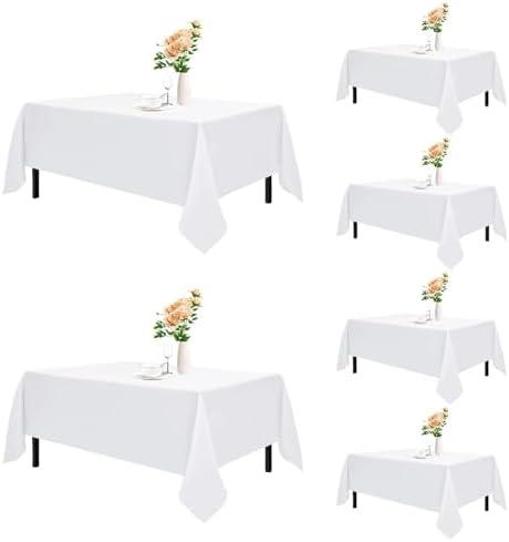 Romanstile 6 Pack White Rectangle Tablecloth 60 x 102 Inch, Reusable and Washable Table Clothes for 6 Foot Tables, Stain Resistant Polyester Fabric Table Cover for Wedding, Party, Banquet