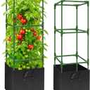 Legigo 2 Pack Tomato Cages with 17 Gallon Grow Bags- 47 Inch Square Tomato Cages for Garden, Heavy-Duty Tomato Stakes Plant Support Cages Trellis for Garden Vertical Climbing Plants Vegetables