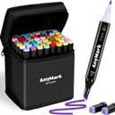 AnyMark Alcohol Markers, 48 Colors Dual Tip Art Coloring Markers Set for Adult Book Drawing Sketching Painting, Chisel & Fine, Black Penholder