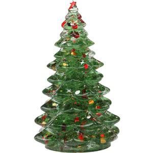 Holiday Christmas Tree Figurine Crystal Christmas Tree Decoration Xmas Ornament for Fireplace Tabletop Centerpiece with Gift Box (Green Glass)