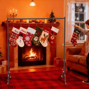 Christmas Stocking Holder Stand, Stocking Hanger Floor Metal Rack with 7 Hooks for Christmas Holiday Decor Versatile Stocking Ornament Hanger Display Home Floor Living Room(Stockings Not Included)