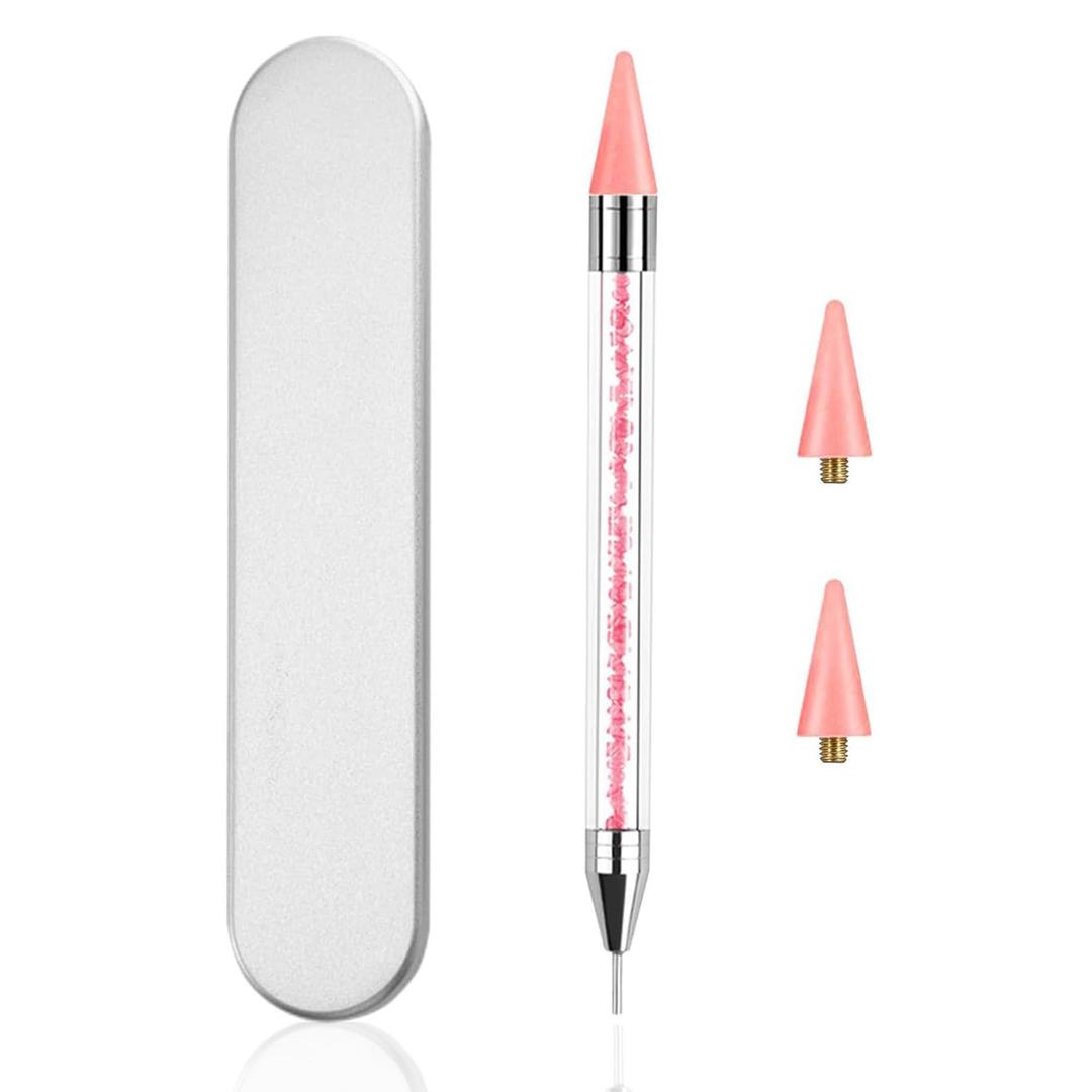 4 x Rhinestone Picker Dotting Pen with Extra 2 Wax Head, Double Head Nail Dotting Wax Pen, Rhinestone Pickup Tool for DIY Nail Art (pink)