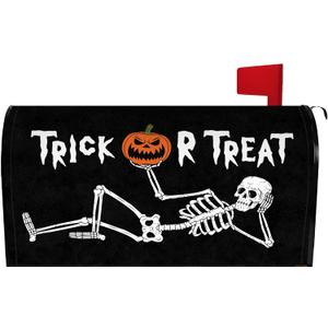 Halloween Skull Mailbox Cover 21x18 Inch, Trick Or Treat Post Letter Box Covers, Halloween Spooky Magnetic Waterproof Mail Wraps for Outdoor Yard Garden Standard Mailbox Decor