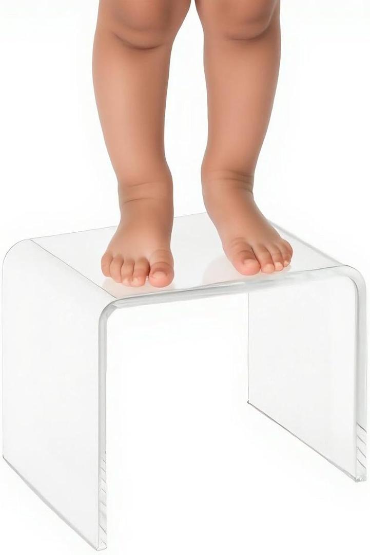 Acrylic Kids' Step Stool  Clear Small Footstool for Bathroom, Kitchen & Bedroom, 12.5x9.7x9, Holds 200lbs, Multi-Use as Toilet Stool, Shower/Water-Resistant Stool, Seating and Placing Items