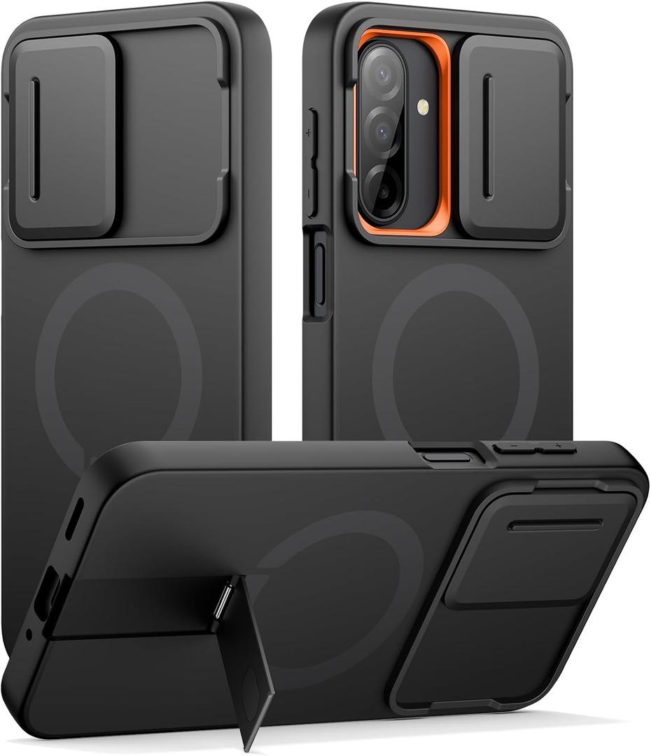 SURITCH for Samsung Galaxy A17/A26 5G Case, Compatible with MagSafe, Shockproof Bumper Cover Slim Magnetic Protective Cases with Camera Cover & Adjustable Metal Kickstand for Galaxy A17/A26 5G, Black