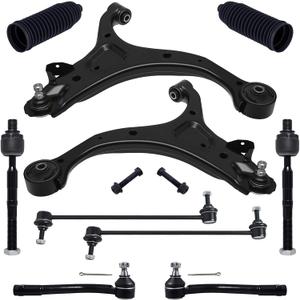 TUCAREST 10Pcs Suspension Kit Fit For 07-12 Hy-undai Santa Fe, 11-13 K-ia Sorento, Front Lower Control Arm w/Ball joint + Outer Inner Tie Rod + Sway Bar + Boots [# K621685 K750204 EV800231 ES800035]