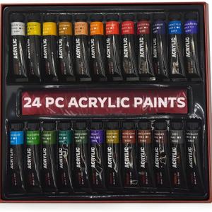 Acrylic Paint Set  24 Bold Colors Acrylic Paint Tubes for Adults - Non-Toxic Paint Sets for Canvas, Wood, Fabric & More  Smooth, Fast-Drying, High-Pigment Formula, 0.4 oz Each
