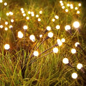 Brightown Solar Garden Lights - 4 Pack 48 LED Firefly Lights with 2 Lighting Mode, Sway by Wind, Waterproof Solar Light for Outdoor Outside Yard, Warm White (Globe)