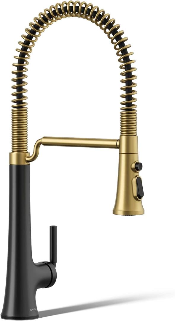 KOHLER 23765-BMB Tone Semi Professional Kitchen Faucet, Matte Black Moderne Brass