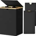 WOWLIVE 165L Double Laundry Hamper with Lid Bamboo Laundry Basket 2 Section,Large Dirty Clothes Hamper with Removable Linner Bags,Laundry Bin Organizer Storage for Dorm,Bedroom,Bathroom,Black (165L (21.1 x 15.8 x 30.1 Inches))