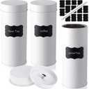 Tanlade 3 Pcs Tea Canister Metal Round Can with Airtight Lid Double Sealed 24 oz Tea Tin Container with 1 Erasable Chalk Marker and 16 Stickers for Loose Leaf Coffee Sugar