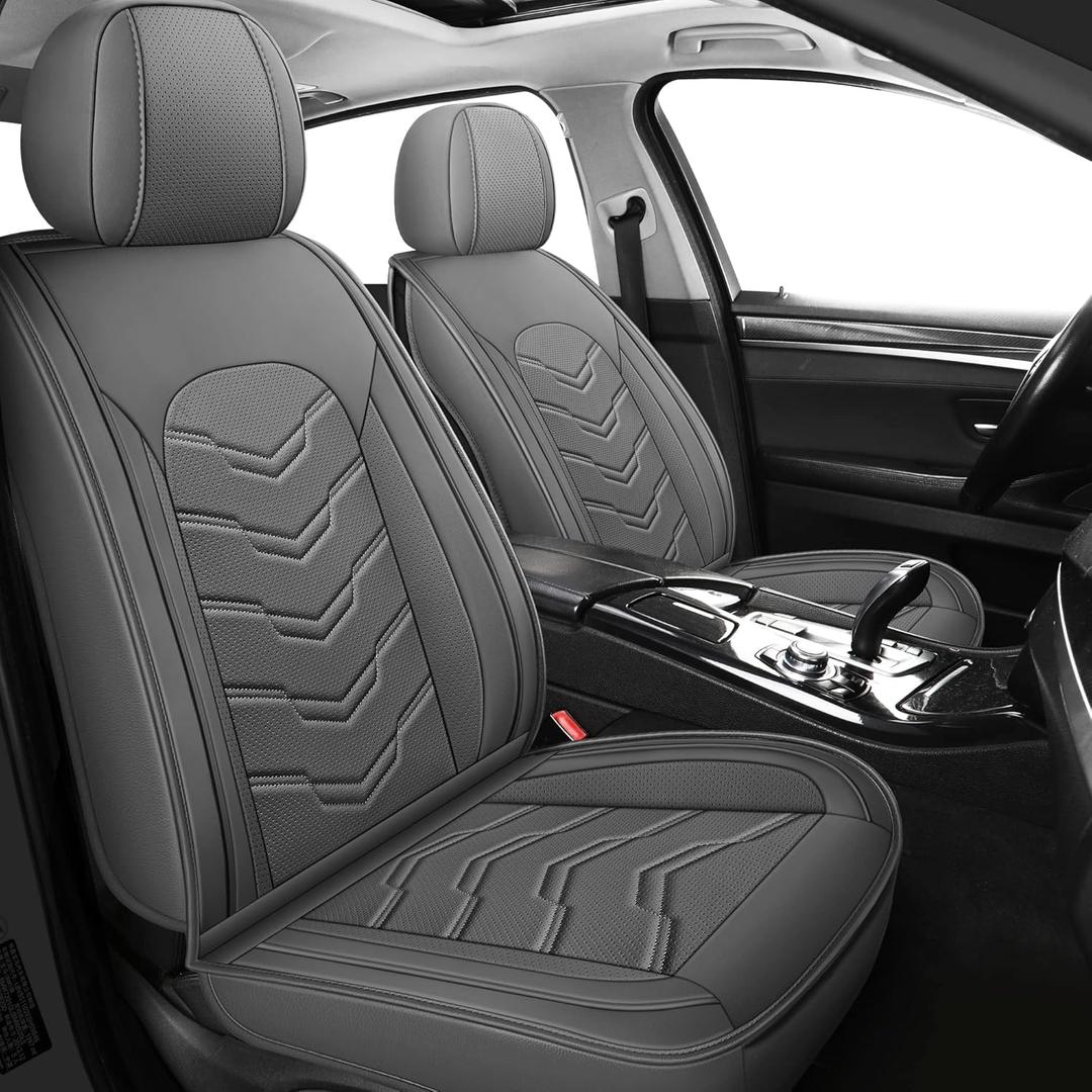 AOOG Leather Car Seat Covers Universal fit Most Sedans SUV Trucks (Front Seat, Grey)