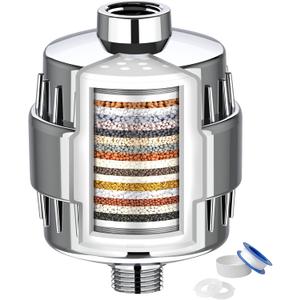 Shower Filter, 20 Stage Shower Head Filter for Hard Water, High Output Shower Water Filter to Remove Chlorine, Fluoride and Other Impurities, Improves Skin Condition (Chrome)
