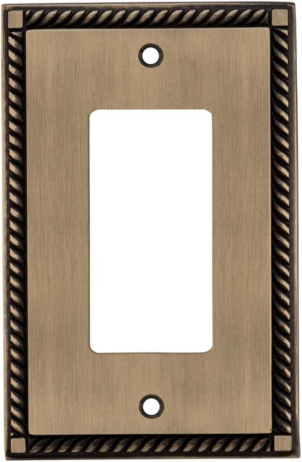 Nostalgic Warehouse Rope Rosette Electrical Outlet Switch Plate Cover (Single Rocker, Antique Brass)