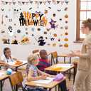 Yexiya 58 Pcs Happy Halloween Bulletin Board Decoration Set Witch Ghosts Pumpkins Cutouts Paper Halloween Classroom Party Decor for Holiday School Classroom Chalkboard Wall Decor Supplies