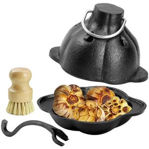 DVK Cast Iron Garlic Roaster with Ventilated Lid for Even Cooking Superior Heat Conduction Preservation - Perfect for Oven, Grill, Camping Home Kitchen Ideal for Cooking Enthusiasts