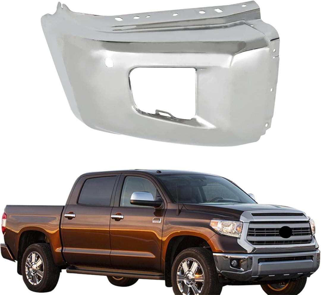 WFLNHB Chrome Passenger Side Front Bumper End Cap with Sensor Hole Replacement for 2014-2021 Toyota Tundra 521120C050 TO1005185 (Front Passenger Side, Chrome)