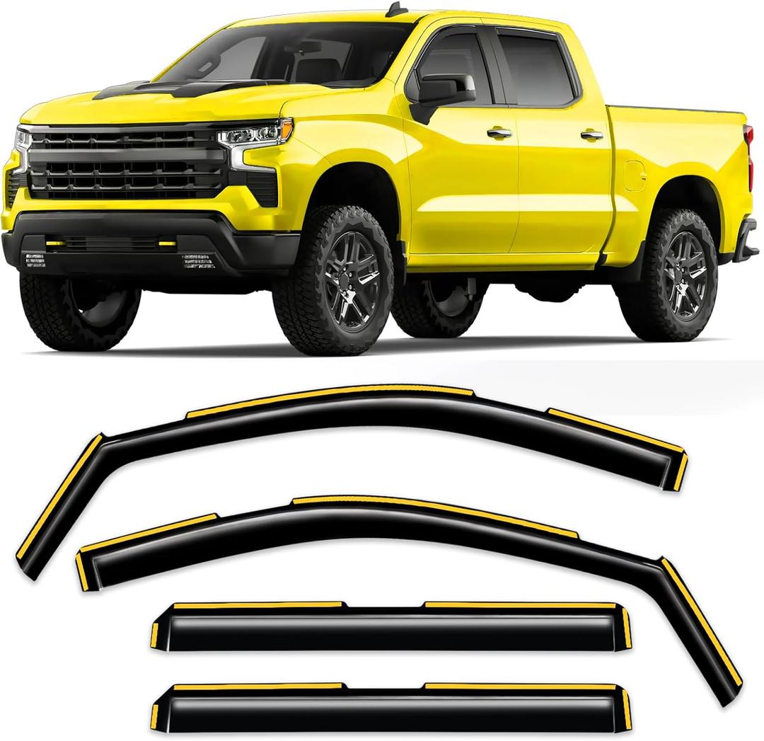 in-Channel Window Rain Guard for 2019-2026 Chevy Silverado/GMC Sierra 1500 Crew Cab,Window Vent Wind Shades Deflectors Side Window Visors Vent Visor Window Deflectors Truck Accessories