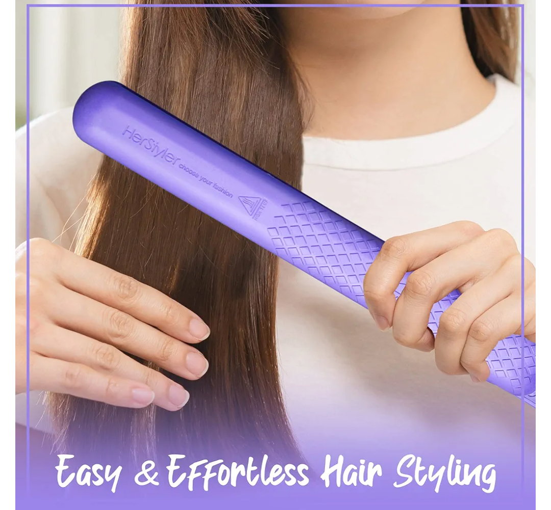 Herstyler Colorful Seasons Flat Iron - Travel Friendly Dual Voltage Flat Iron 1.25 Inch - Ceramic Hair Straightener - Negative Ion Technology - Purple