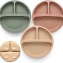 Suction Plates for Baby 3 pack, Stay Put Divided Toddler Plates, 100% Food Grade Silicone Baby Plates, BPA Free, Baby Feeding Supplies, Microwave & Dishwasher Safe (Pink)