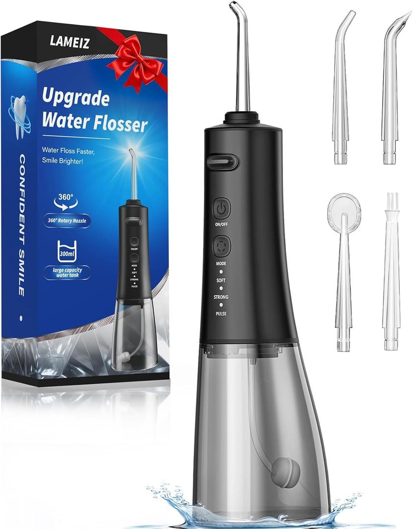 Water Flosser, Upgraded 300ML Water Dental Flosser for Teeth Clean, 3 Modes Cordless IPX7 Waterproof Portable Oral Irrigator Water Floss for Home Travel (Black)