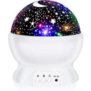 RICTLY Night Light for Kids, Kids Night Light Nebula 360 Degree Rotation - 4 LED Bulbs 12 Light Color Star Projector Changing with USB Cable, Romantic Gifts for Men Women Children (White)