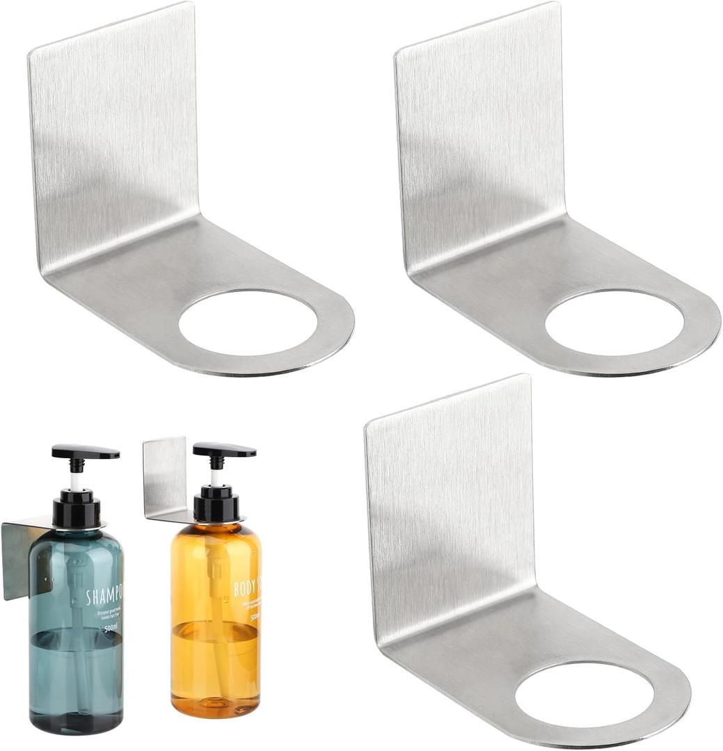 Segbeauty 3 Pcs Stainless Soap Bottle Dispenser Holder,Dia 1.3in 3.3cm Drill-Free Dispenser Holder Wall Mounted Rack, Sliver Adhesive Wall Mount Bottle Holder for Shower Gel Bathroom Toilet Kitchen (Silver)