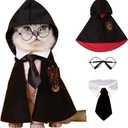 ANIAC 3PCS Halloween Dog Costume Cat Wizard Cape Glasses and Necktie Set Halloween Puppy Outfit Pet Academy Magician Cosplay Apparel for Kitten Cat Small Dogs (Black+Red, Small)