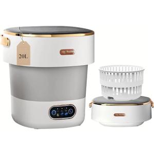 Portable Washing Machine with Spin Basket, Upgraded 20L Foldable Mini Washer【5-Min Wash・3-Min Spin・1-Year Free Replacement】Small Washing Machine for Travel, Dorms, RVs, Camping (Gray)