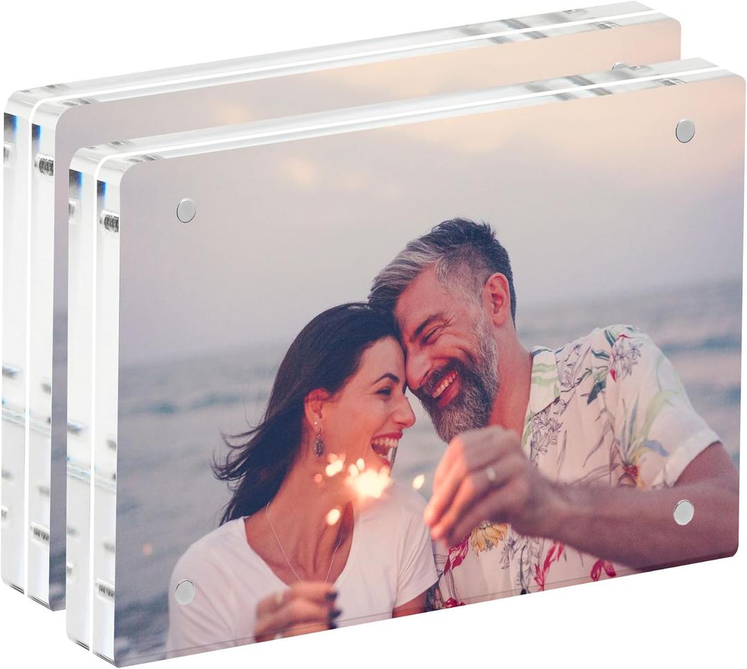 2 Pack Acrylic Picture Frame 57, Clear Magnetic Free Standing, Minimalist Photo Display