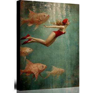 YUBOJIA Surreal Swimming Woman Canvas Wall Art, 24"L x 16"W