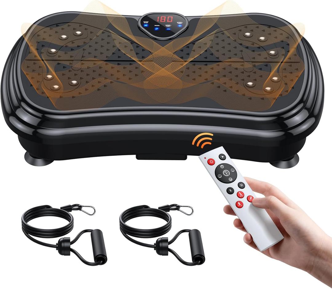 Vibration Plate Exercise Machine Weight Loss, Full Body Vibration Plate for Lymphatic Drainage, 180 Adjustable Speeds Vibrating Plate 400 Lbs Capacity Fitness Platform for Women Men (Deep Black)