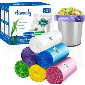 3 Gallon 300pcs Multicolr small Trash Bags Strong Garbage Bags, Bathroom mini Trash Can Bin Liners, Small Plastic Bags for office, waste basket liner, fit 12 Liter,2.6,3,3.2GalMulticolr 300