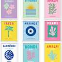 Whaline 9Pcs Preppy Travel Wall Art Prints Abstract Aesthetic Preppy Room Decor Colorful Minimalist Unframed Art Poster Decor for Living Room Teen Girls Bedroom College Dorm Decor, 10 x 12 Inch