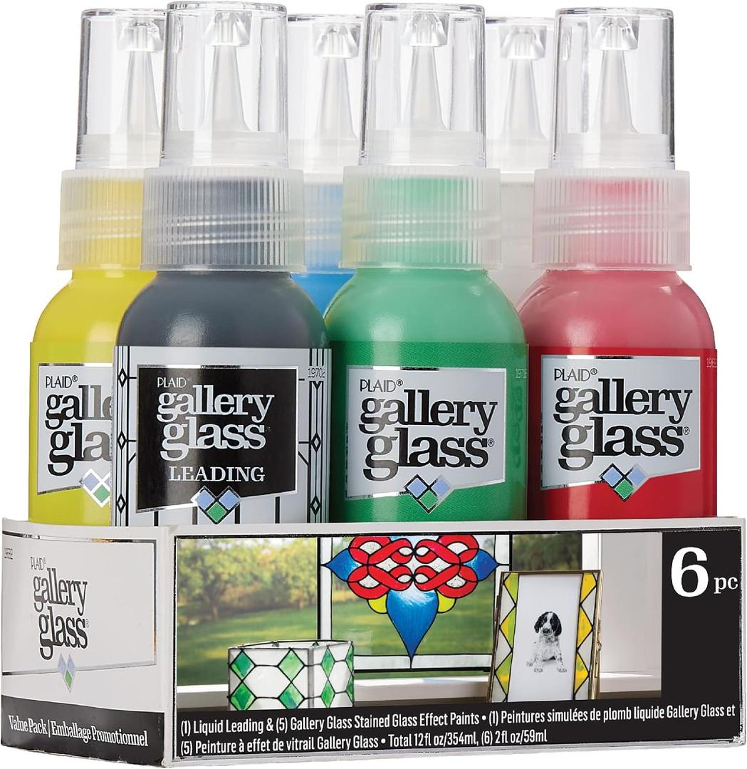 Gallery Glass, Basic Stained Kit, 6 Piece Glass Paint Set for DIY Arts and Crafts, Perfect for Beginners and Artists, 1 Count (Pack of 1)