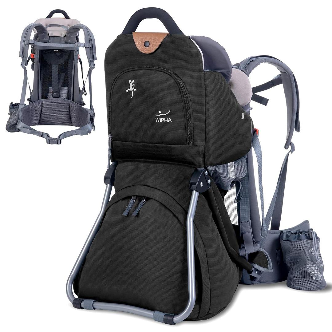 Wipha Baby Backpack Carrier, Toddler Carrier with Canopy, Adjustable and Safe Hiking Backpack for Baby, Black